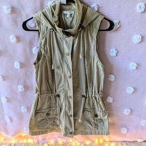 Maurices Khaki Vest, Women's, Small, Hood, Zipper, Draw String
